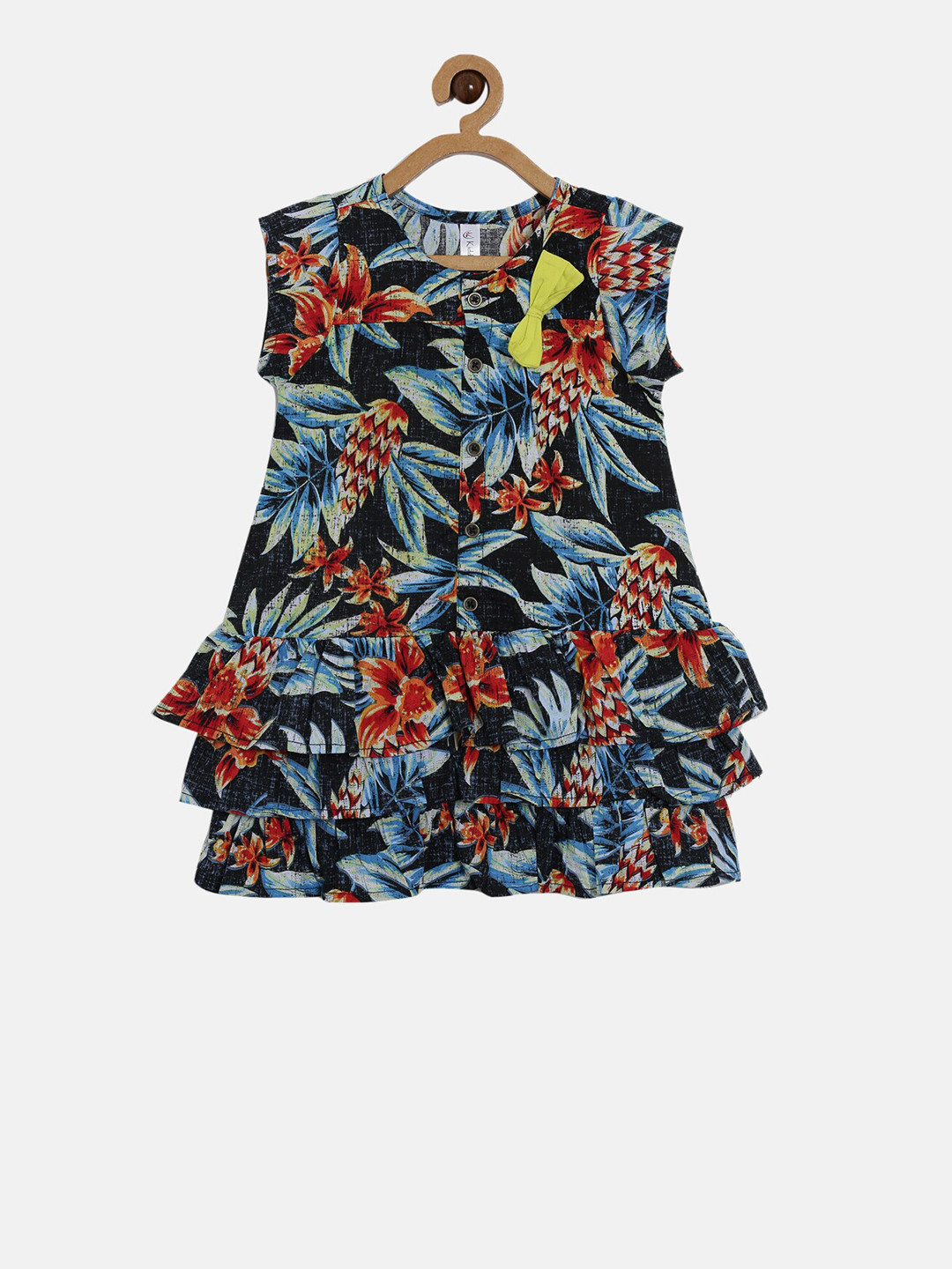 

KiddoPanti Girls Black Floral Printed A-Line Dress