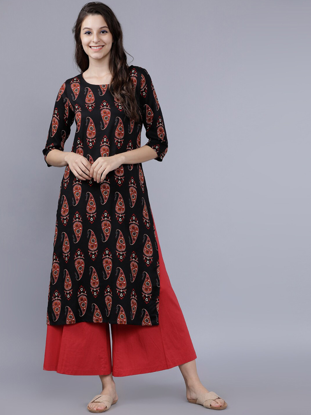 

Vishudh Women Black & Red Printed A-Line Kurta