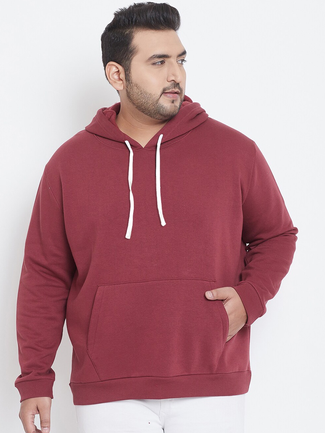 

Instafab Plus Men Maroon Solid Hooded Sweatshirt
