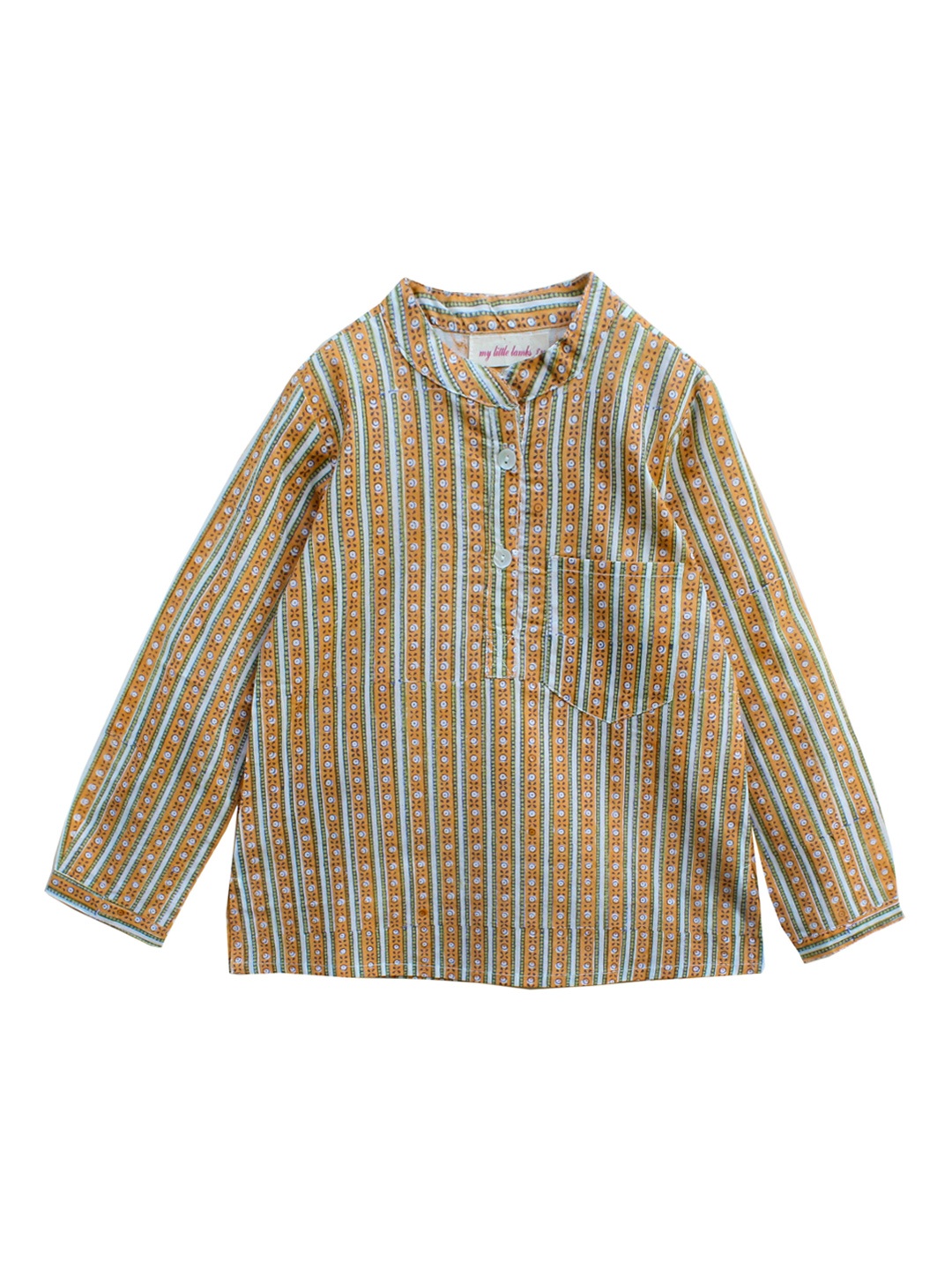 My Little Lambs Boys Brown & Green Striped A-Line Kurta