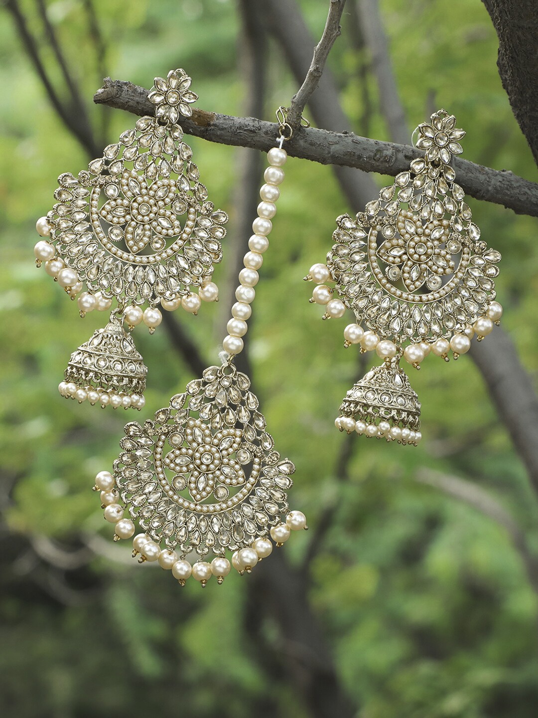 

Adwitiya Collection Gold-Plated Handcrafted Maang Tikka with Earrings