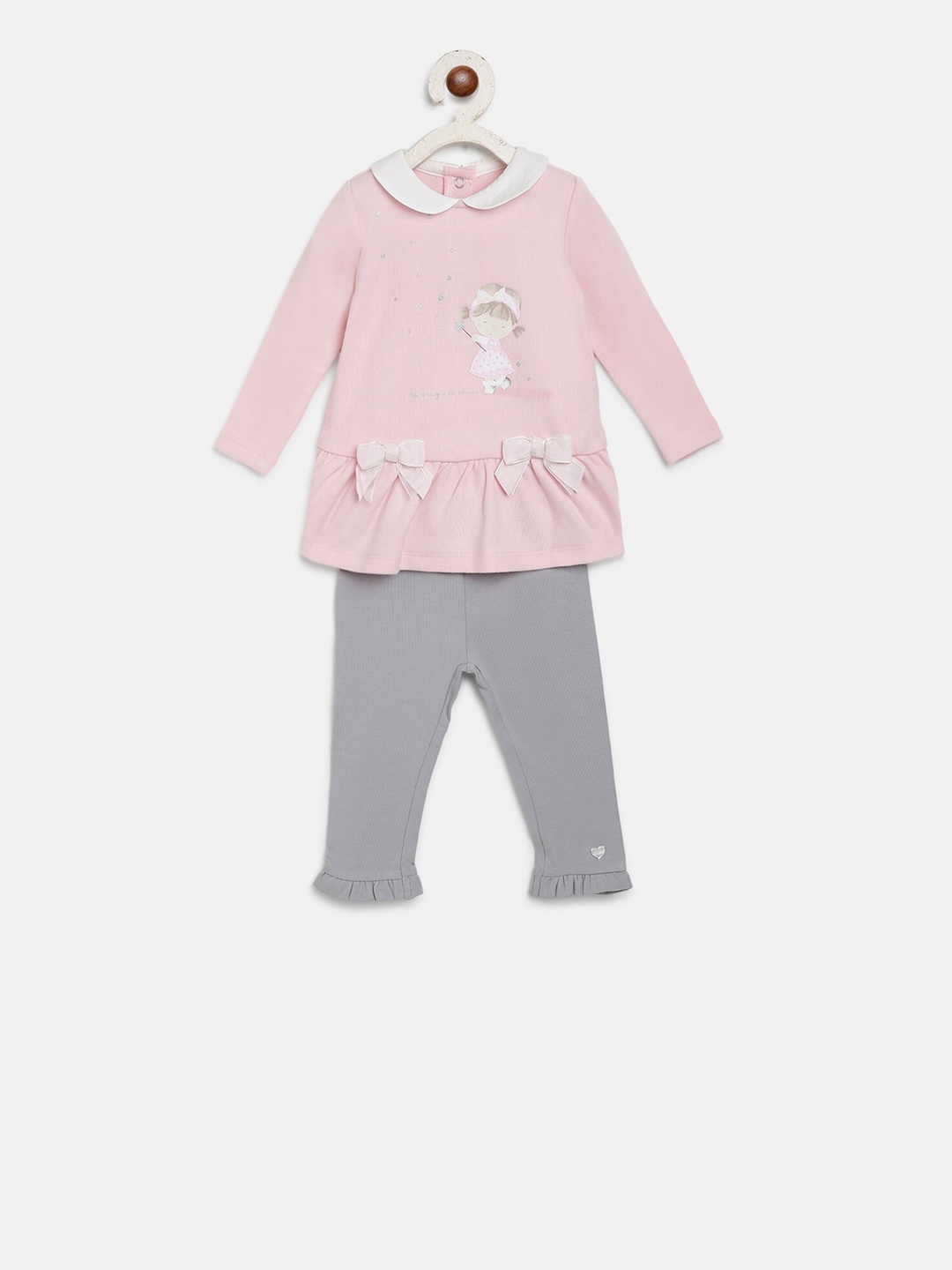 

Chicco Girls Pink & Grey Printed T-shirt with Leggings