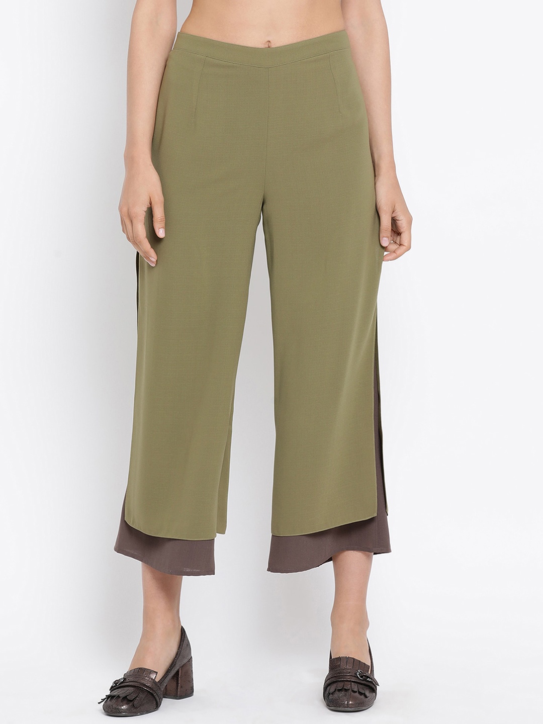 

OFFICE & YOU Women Olive Green Solid Straight Palazzos