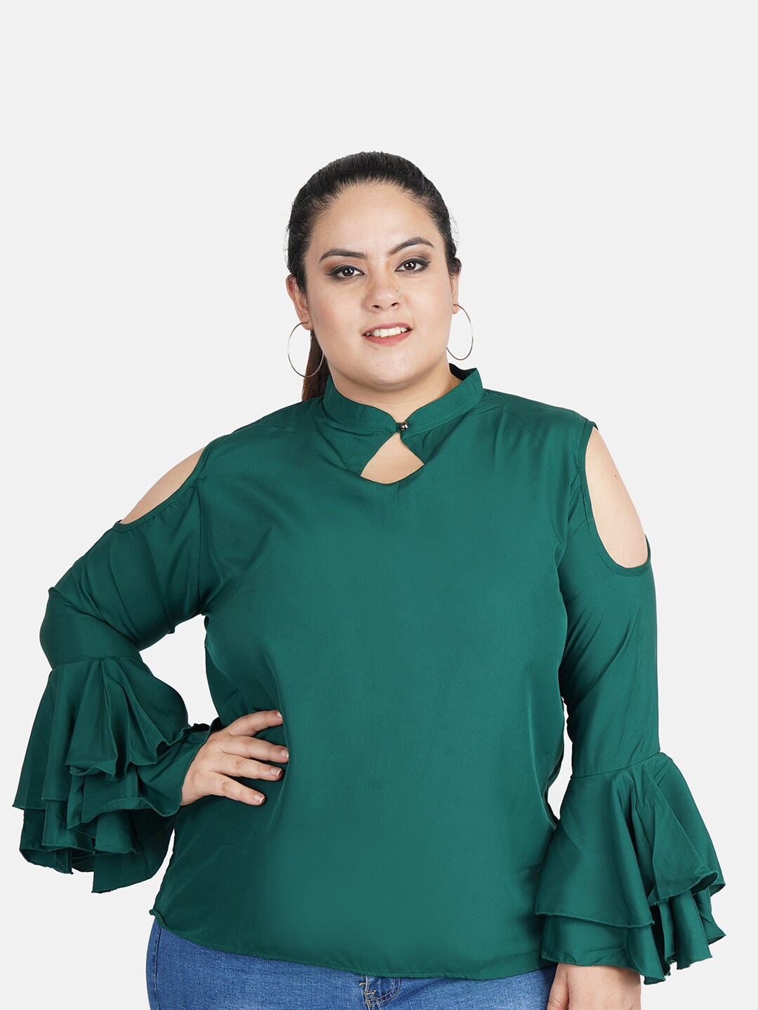 

Indietoga Women Green Solid Plus Size Top
