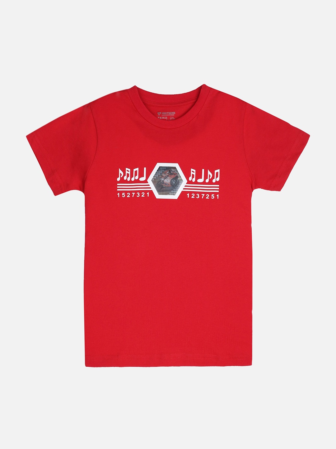 

PROTEENS Boys Red & White Printed Slim Fit Round Neck T-shirt