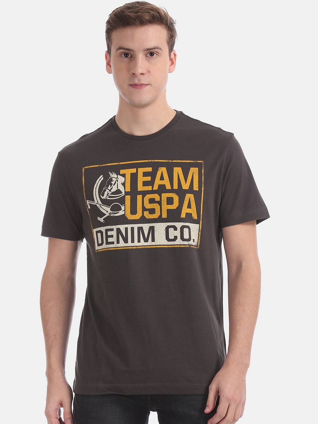 

U.S. Polo Assn. Denim Co. Men Grey Printed V-Neck T-shirt