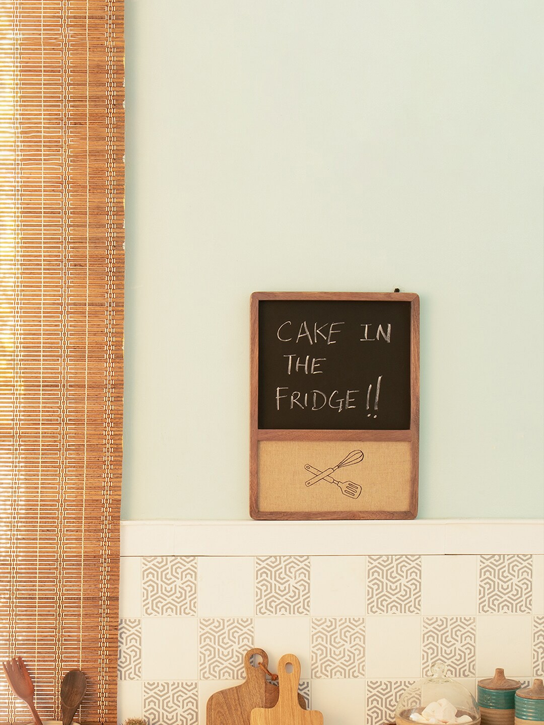 

ellementry Brown Mango Wood Notice Board With Cutlery Pin Board