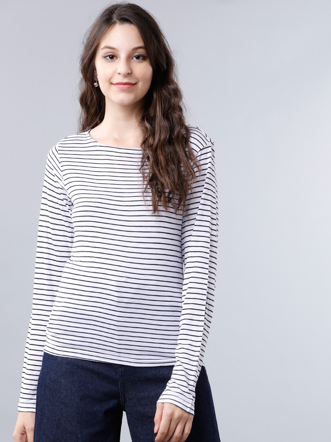 

Tokyo Talkies Women White Striped Top