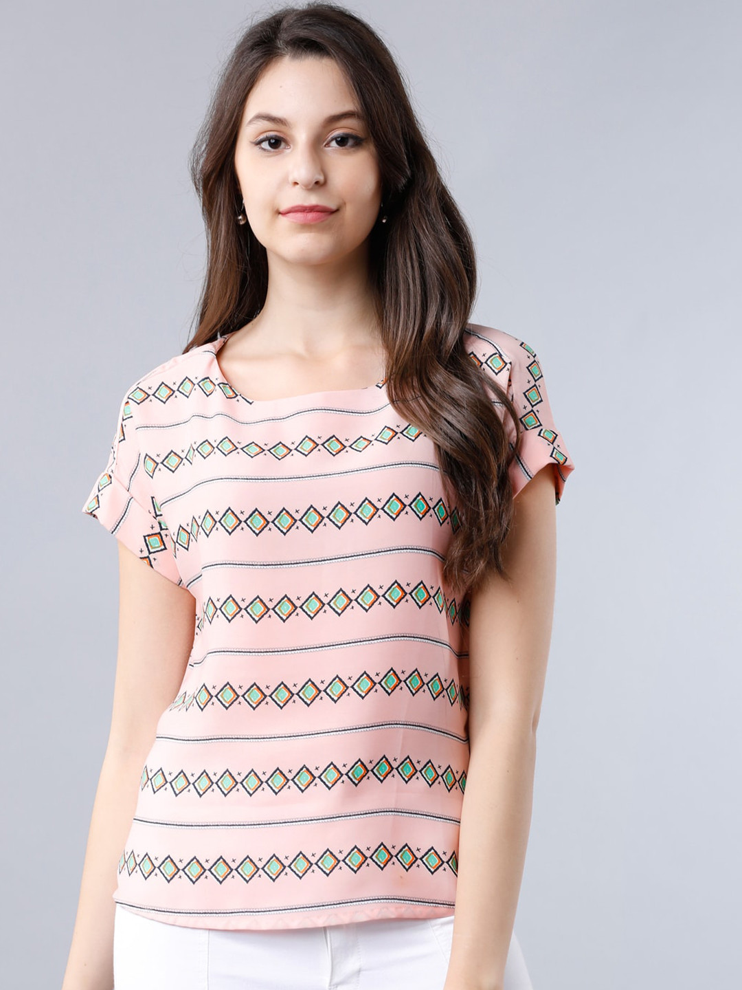 

Tokyo Talkies Women Peach-Coloured Printed Top