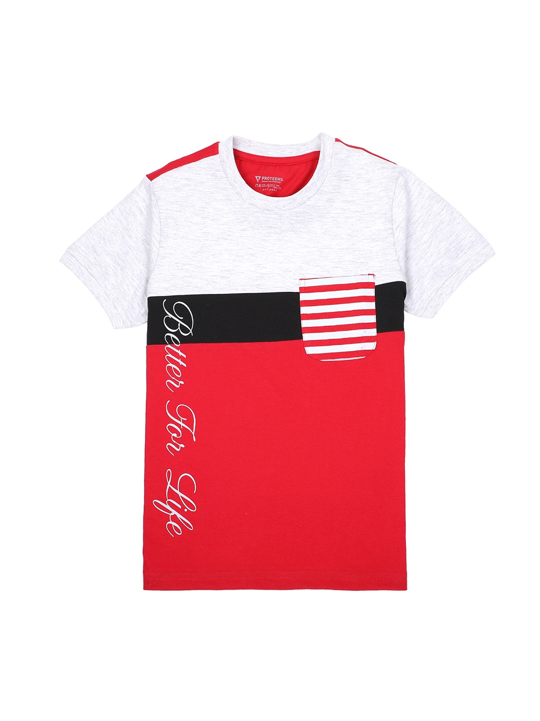 

PROTEENS Boys Red Colourblocked Round Neck T-shirt
