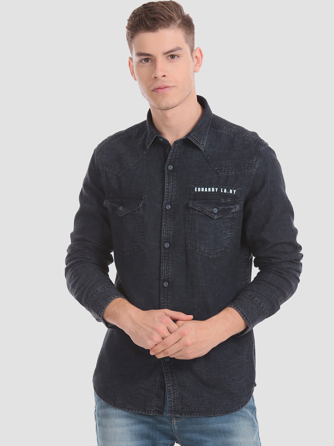 

Ed Hardy Men Black Regular Fit Solid Casual Shirt