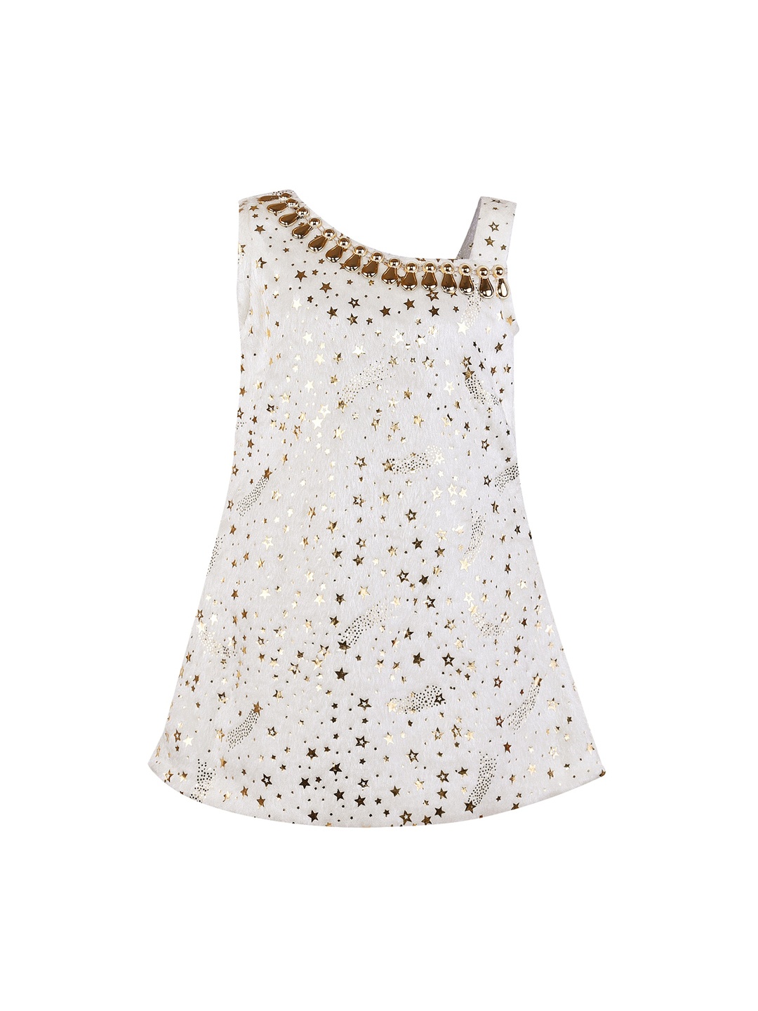 

Wish Karo Girls White & Gold Printed A-Line Dress