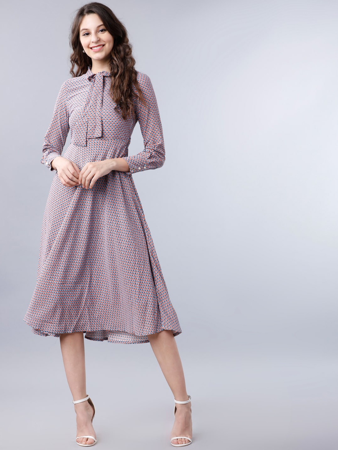 

Tokyo Talkies Women Blue Printed Fit and Flare Dress
