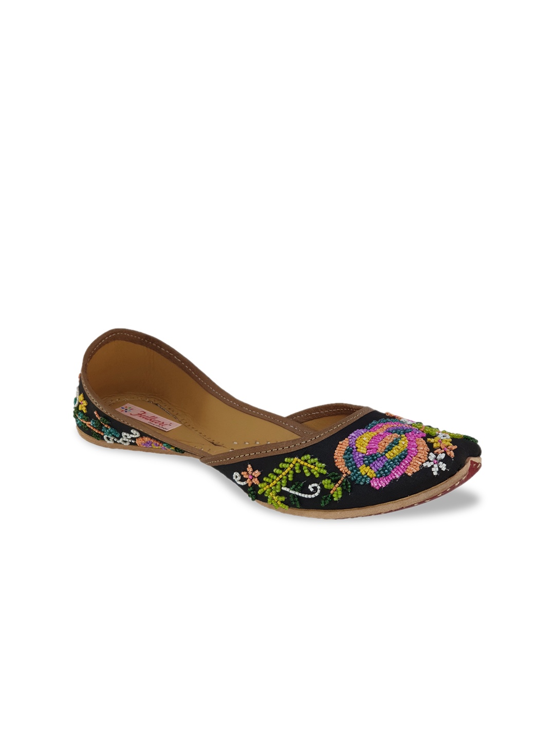 

Fulkari Women Black Embellished Leather Mojaris