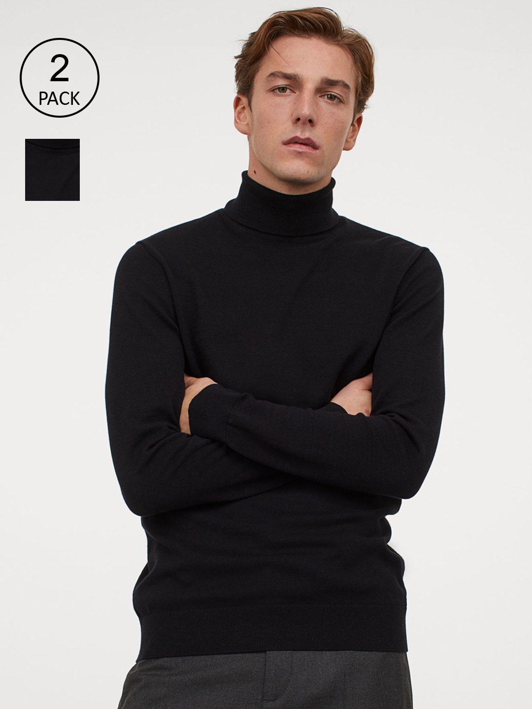 

H&M Men Black 2-Pack Polo-Neck Jumpers
