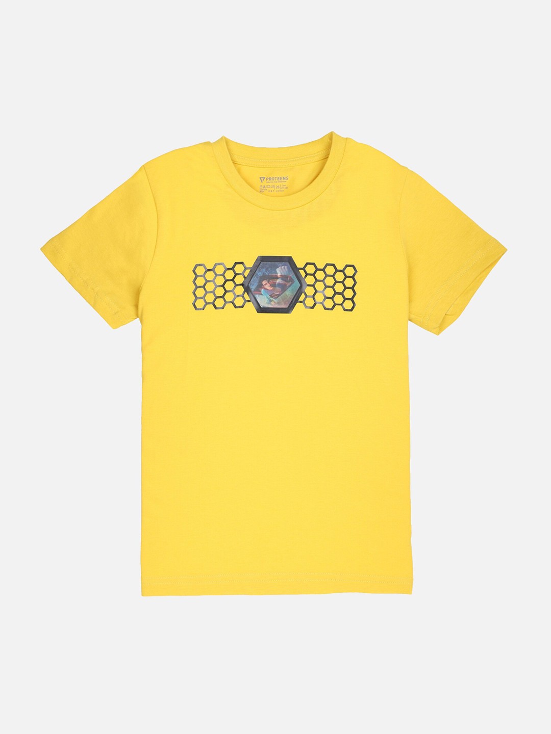 

PROTEENS Boys Yellow Superman Printed Round Neck T-shirt