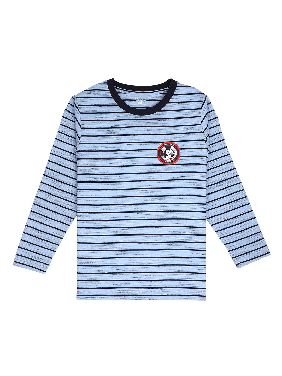 

PROTEENS Boys Blue Striped Mickey Mouse Applique Round Neck T-shirt