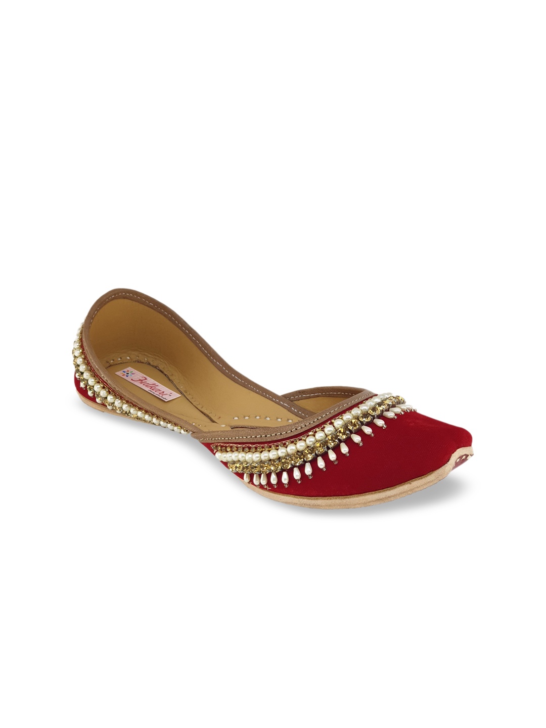 

Fulkari Women Maroon Embellished Leather Mojaris