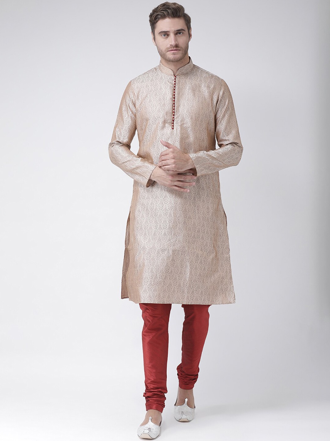 

LAMAAYA Men Cream-Coloured Woven Design Straight Kurta