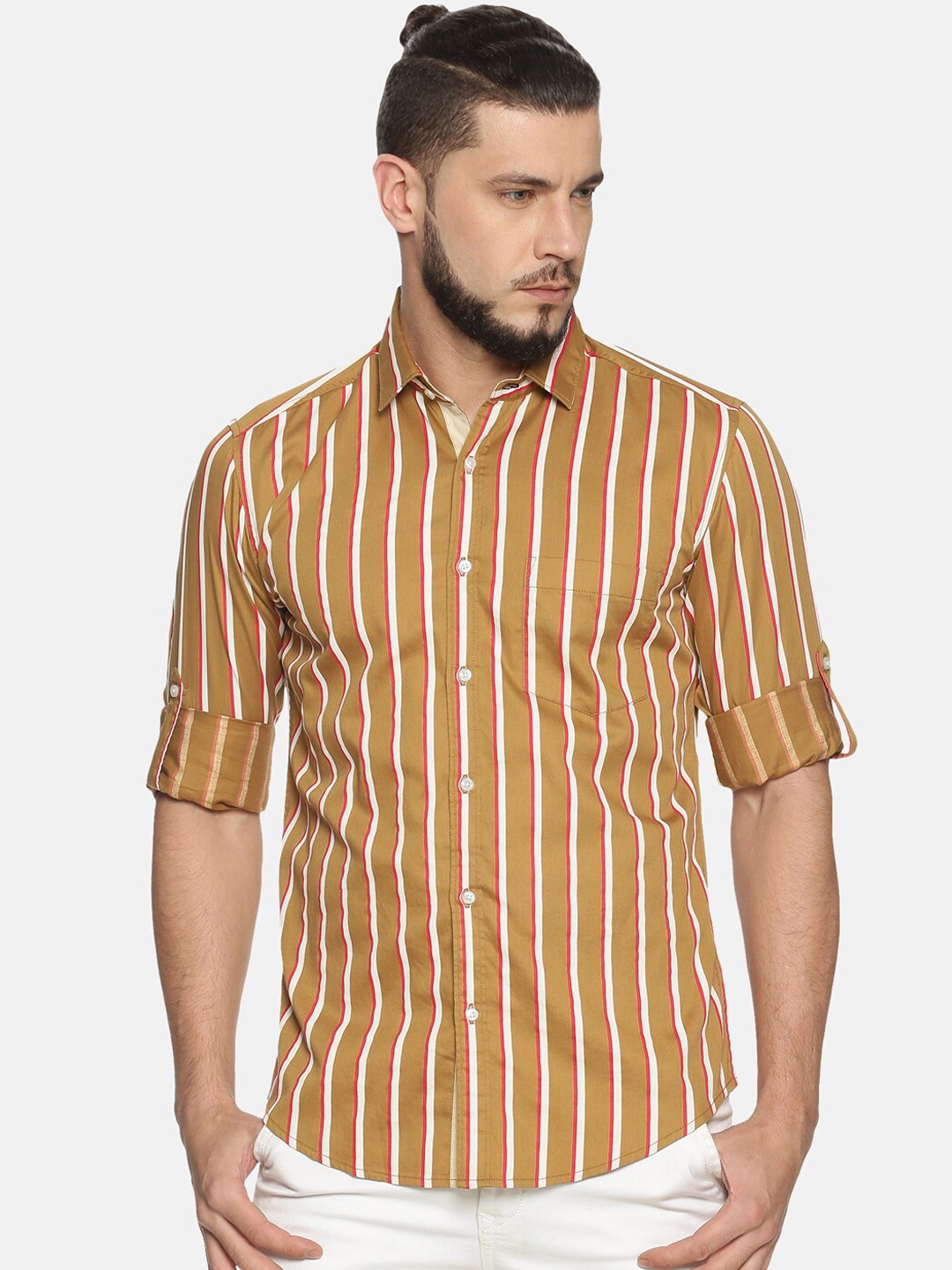 

IVOC Men Mustard & Yellow Slim Fit Striped Casual Shirt