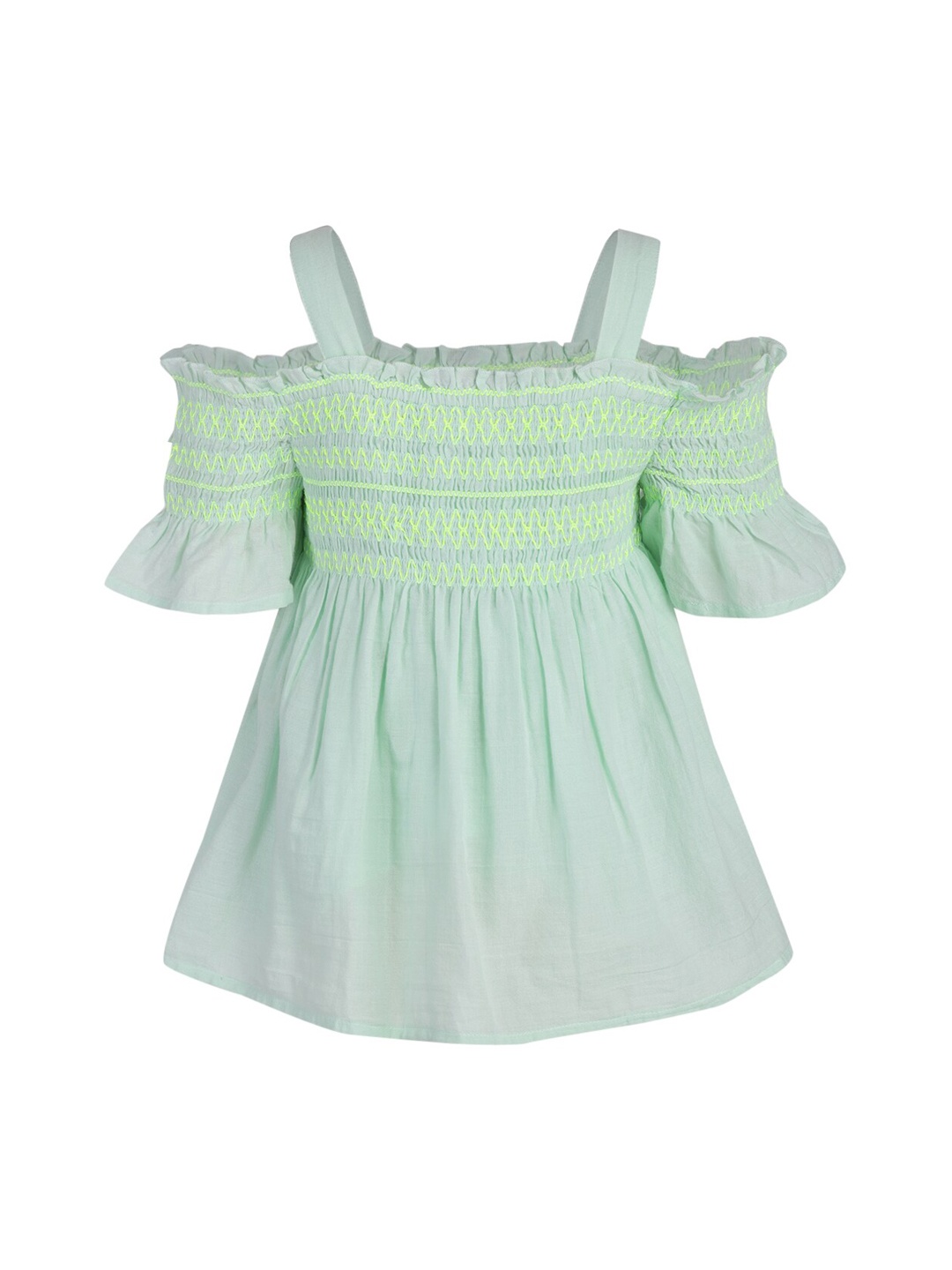 

A Little Fable Girls Green Solid Pure Cotton Top