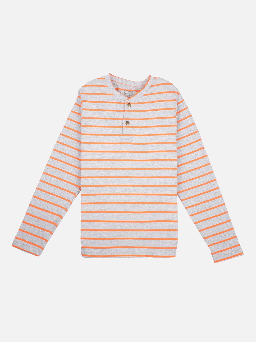 

PROTEENS Boys Grey & Orange Striped Henley Neck T-shirt