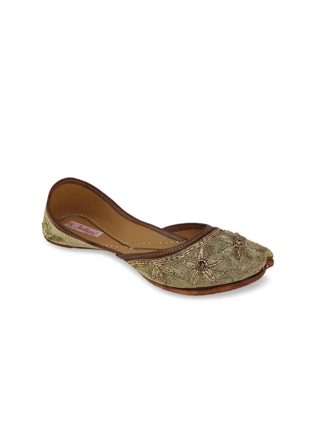 Fulkari Women Brown Embellished Leather Mojaris