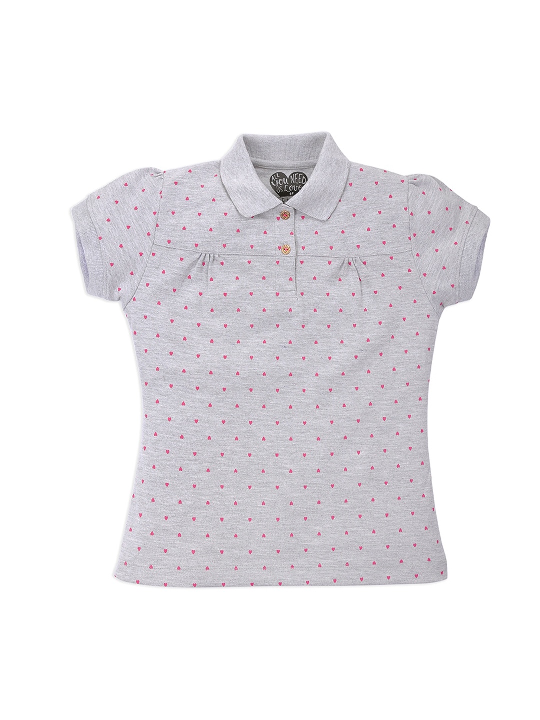 

FEMEA Girls Grey & Pink Printed Polo Collar T-shirt