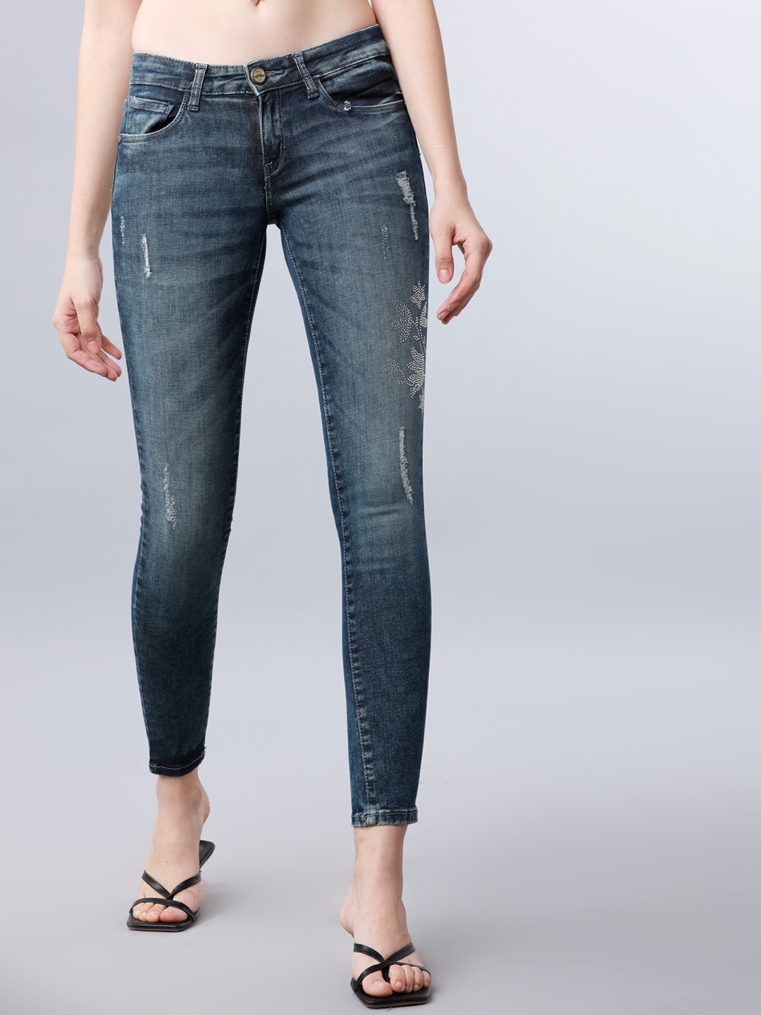 

Tokyo Talkies Women Blue Super Skinny Fit High-Rise Mildly Distressed Jeans