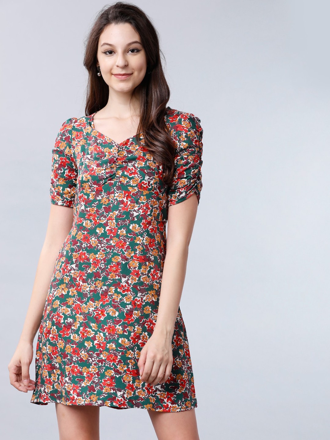 

Tokyo Talkies Women Green Printed A-Line Dress