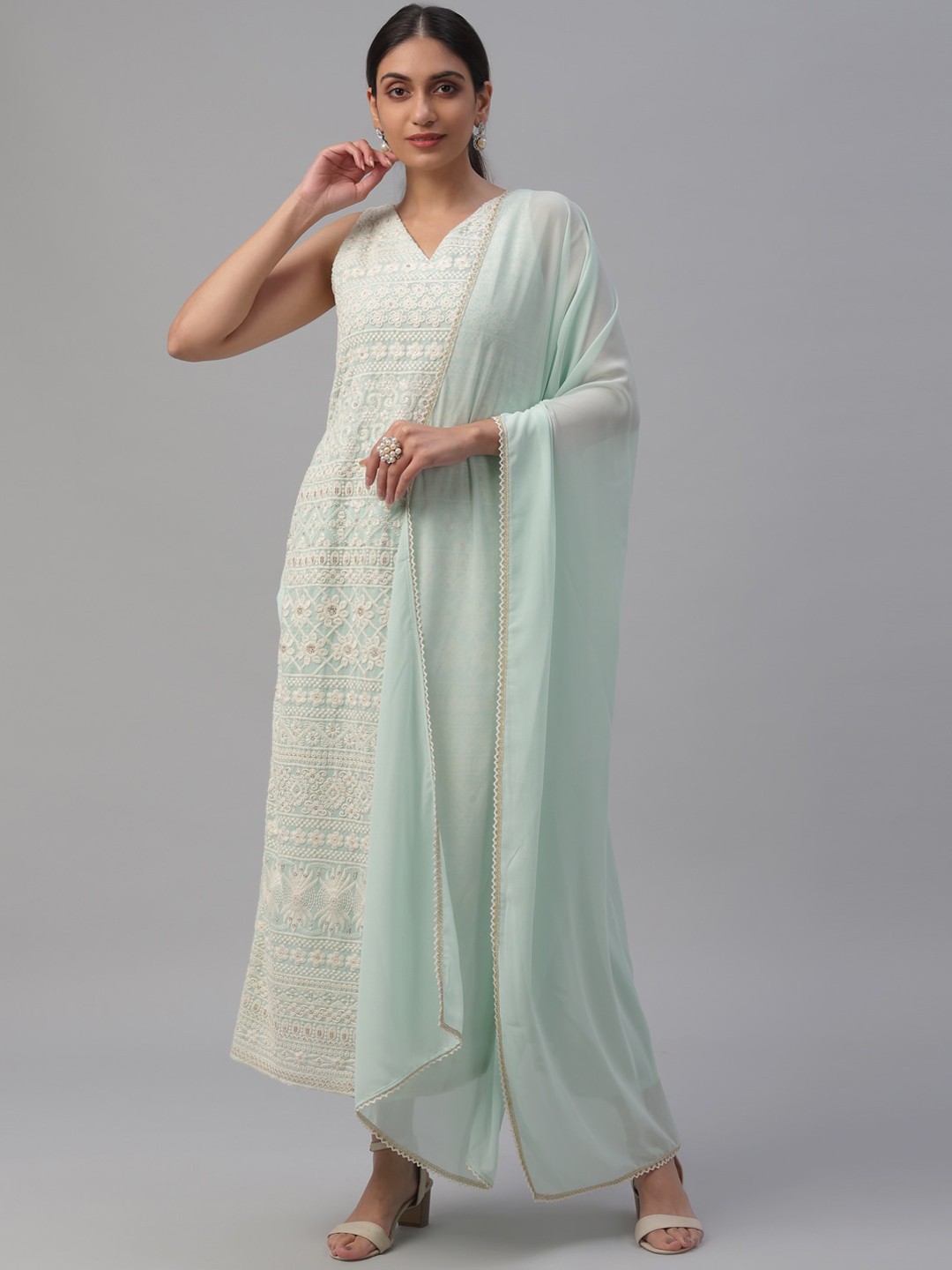 

Libas Women Blue Embroidered Kurta with Trousers & Dupatta