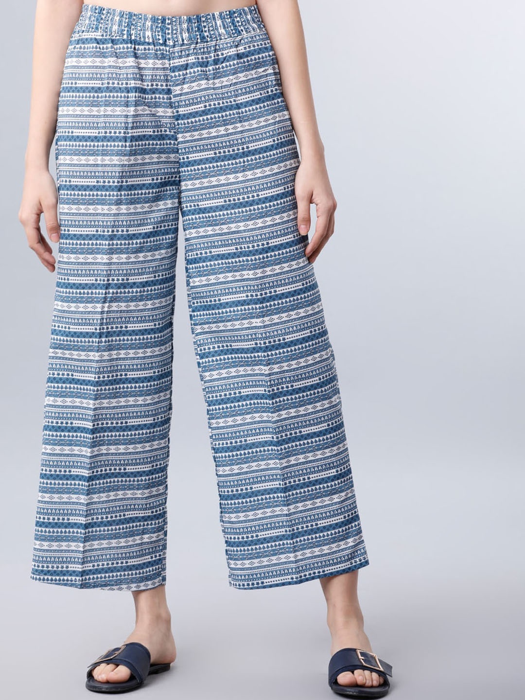 

Vishudh Women Blue & Off-White Printed Straight Palazzos