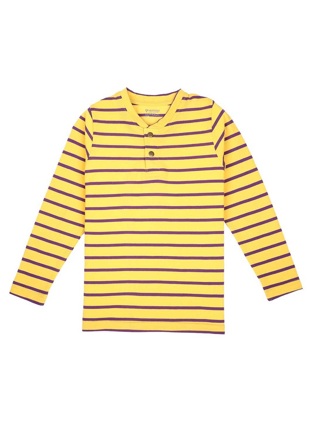 

PROTEENS Boys Yellow & Purple Striped Henley Neck T-shirt