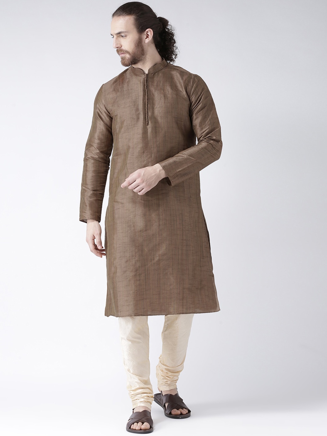 

LAMAAYA Men Brown Woven Design Straight Kurta