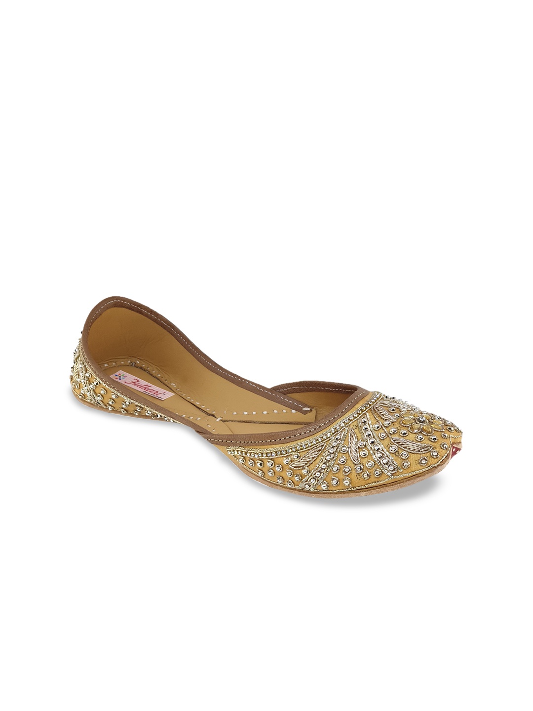 

Fulkari Women Gold-Toned Embellished Leather Mojaris