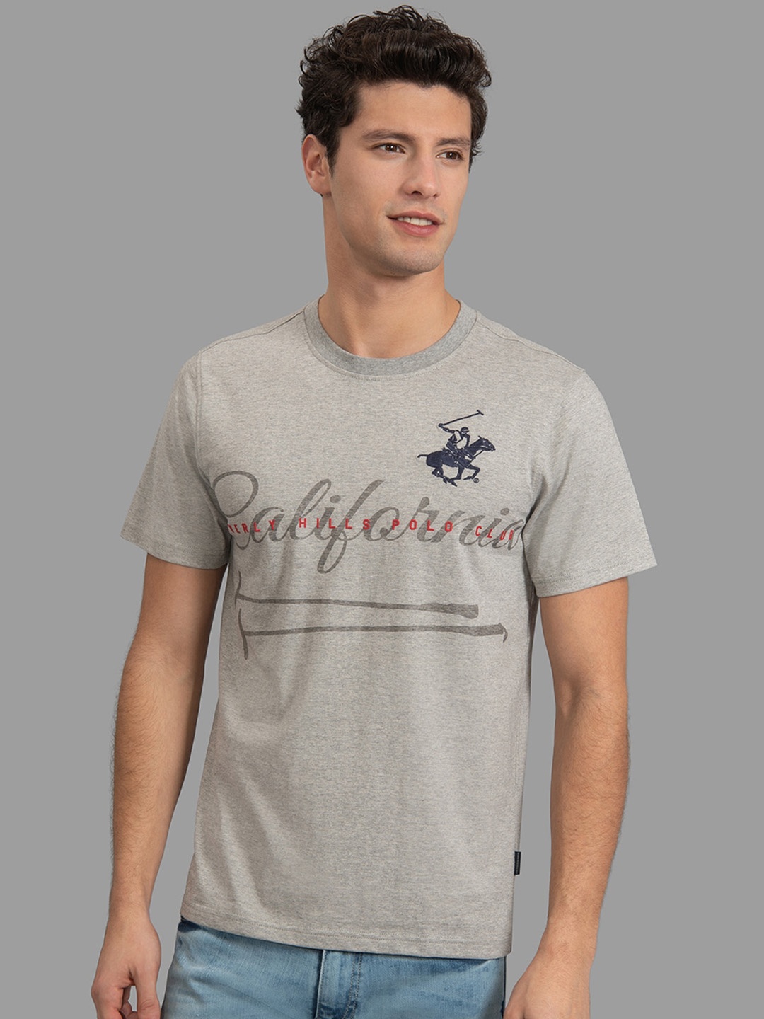

Beverly Hills Polo Club Men Grey Printed Round Neck T-shirt
