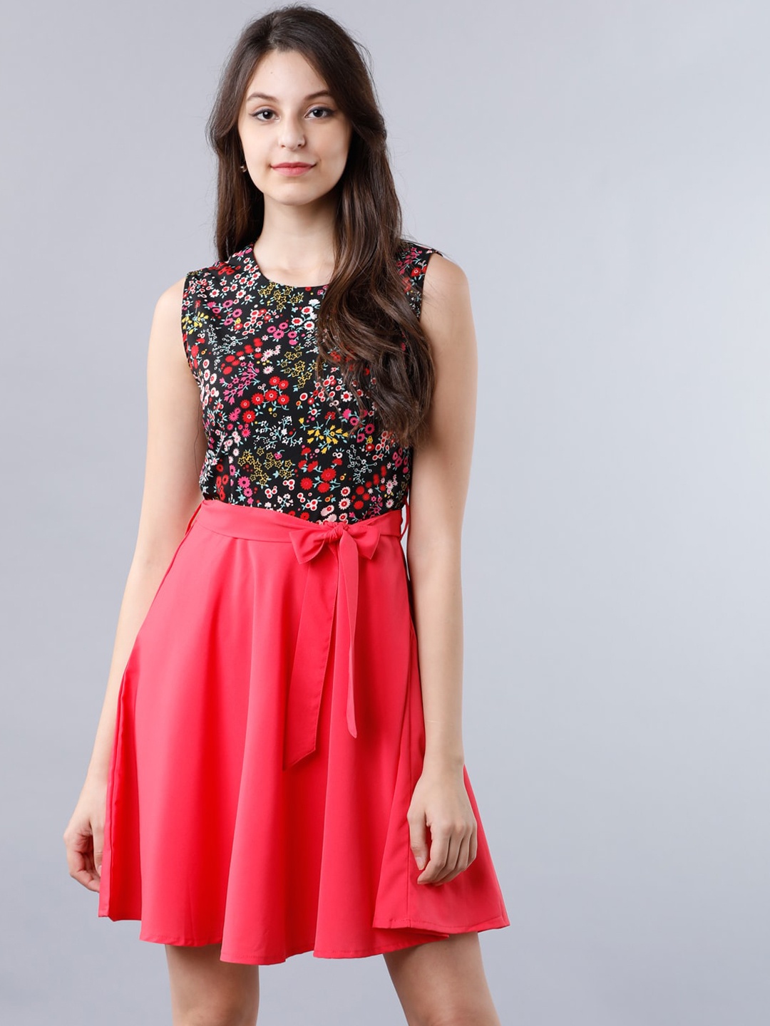 

Tokyo Talkies Women Coral Colourblocked Fit and Flare Dress