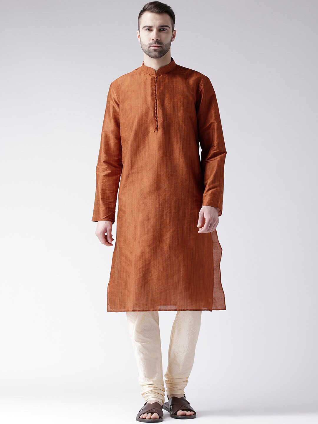 

LAMAAYA Men Orange Woven Design Straight Kurta