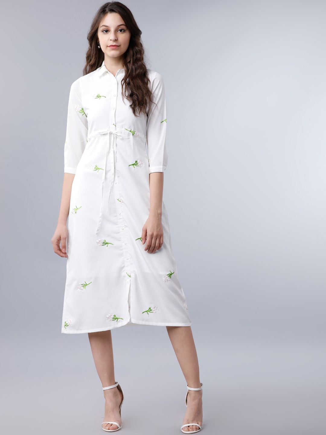 

Tokyo Talkies Women White Embroidered Shirt Dress