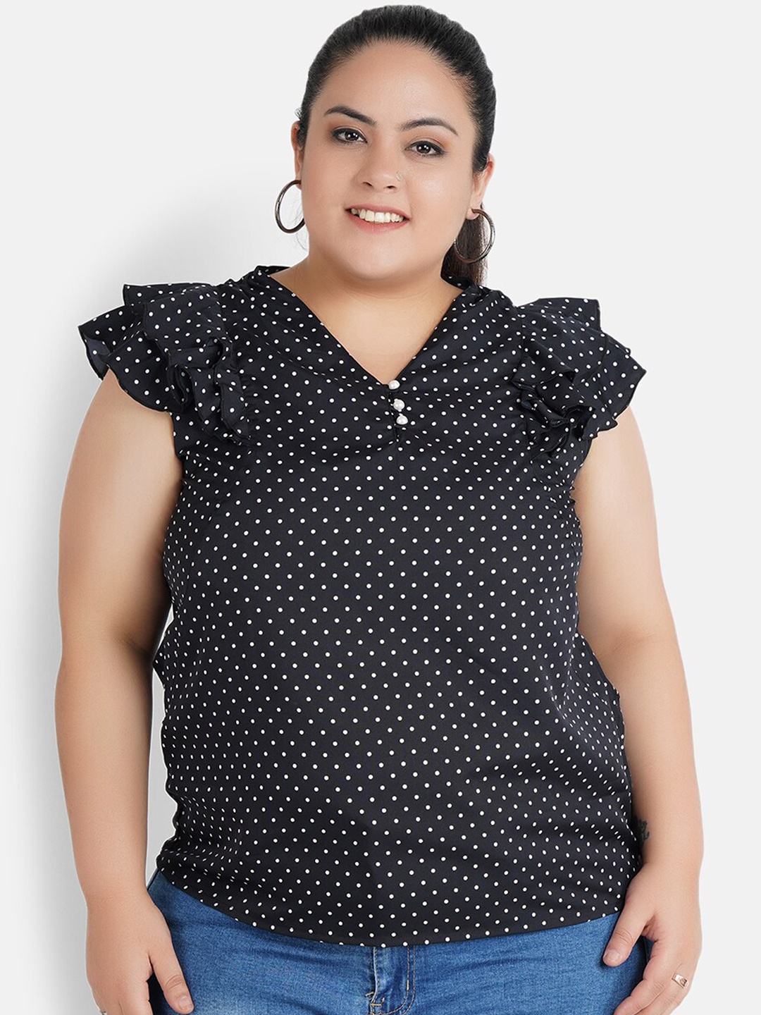 Indietoga Women Black Printed Plus Size Top