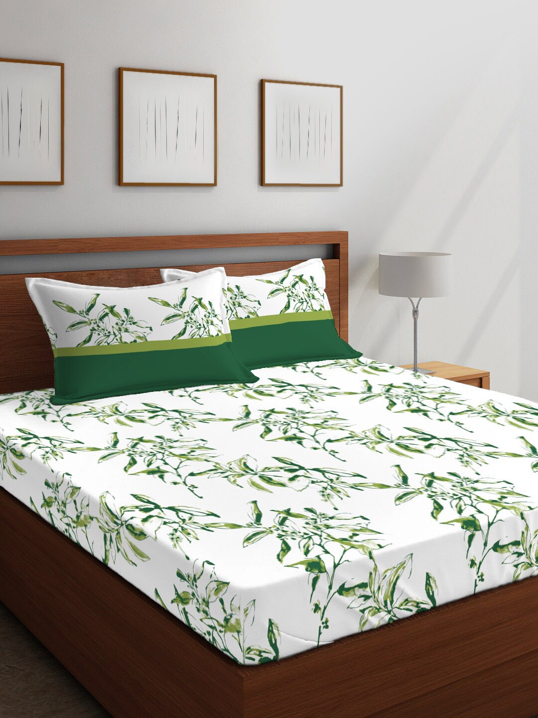 

Layers White & Green Floral 144 TC Cotton 1 Single Bedsheet with 1 Pillow Covers