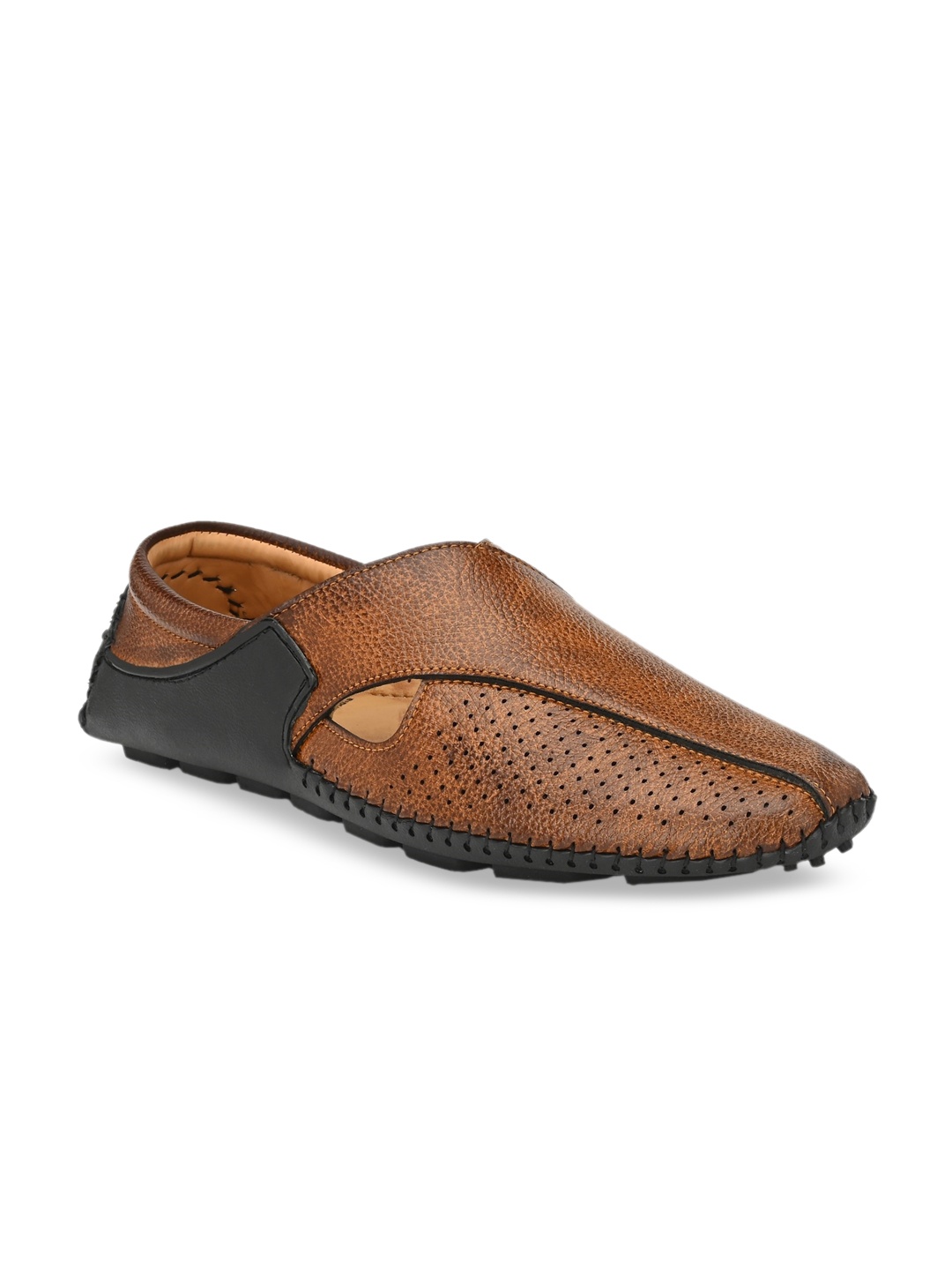 

El Paso Men Tan Brown Textured Shoe-Style Sandals