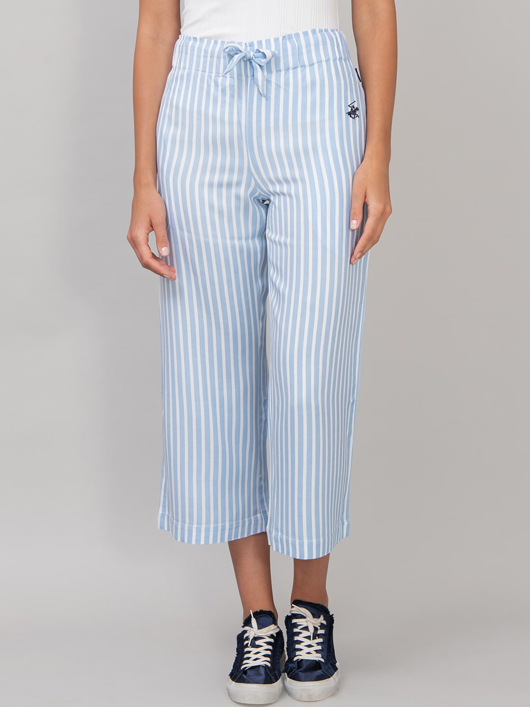 Beverly Hills Polo Club Women Blue & White Regular Fit Striped Culottes