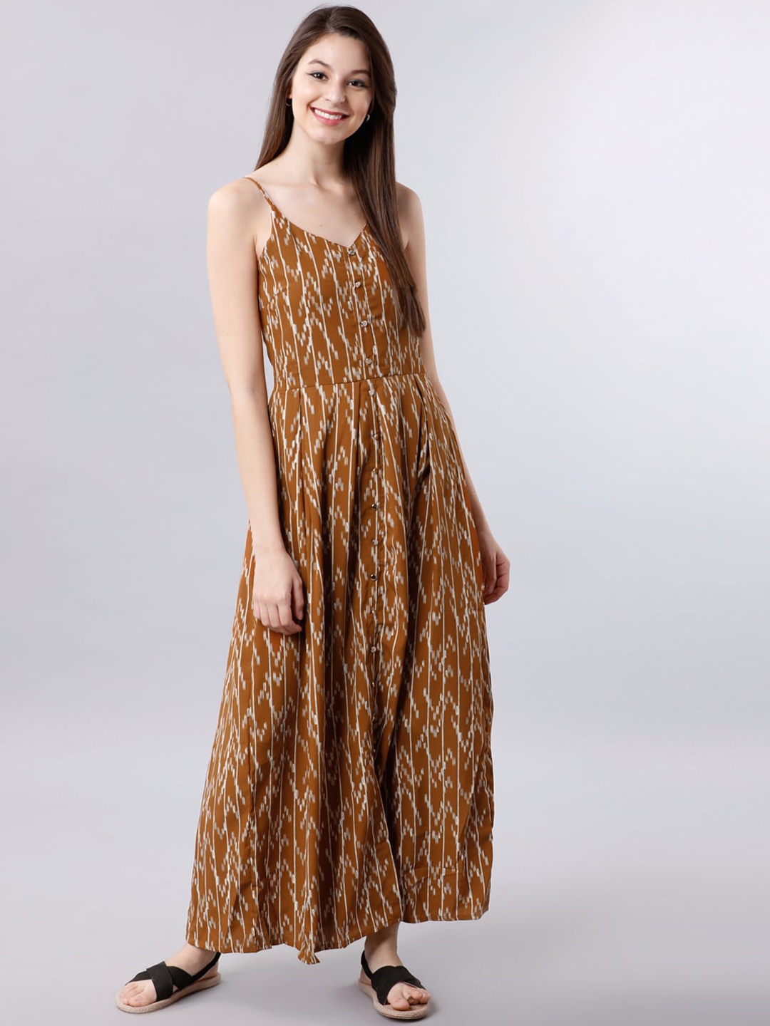 

Tokyo Talkies Women Brown Printed Maxi Dress
