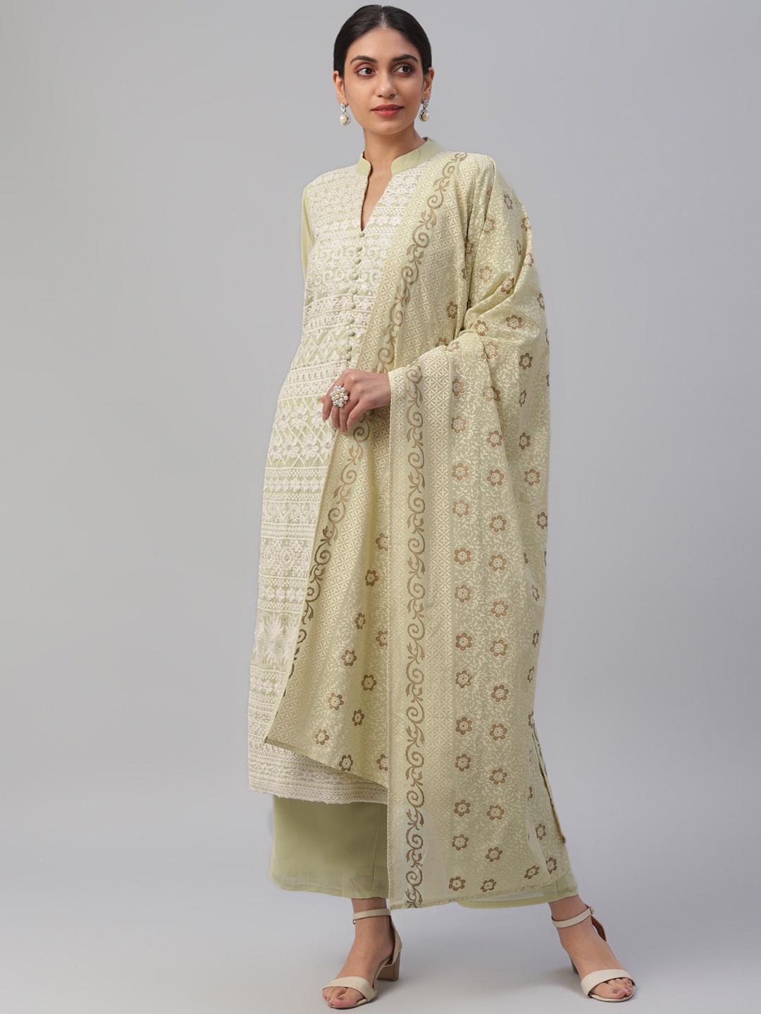 

Libas Women Green Embroidered Kurta with Palazzos & Dupatta