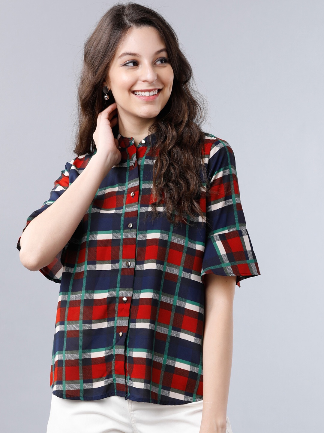 

Tokyo Talkies Women Red Checked Shirt Style Top