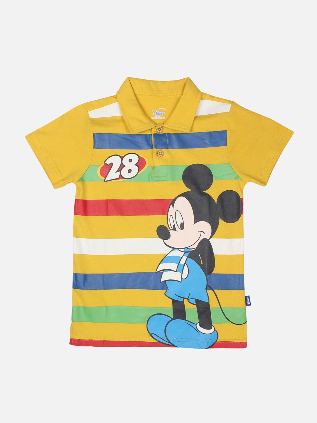 PROTEENS Boys Yellow Striped & Mickey Mouse Polo T-shirt