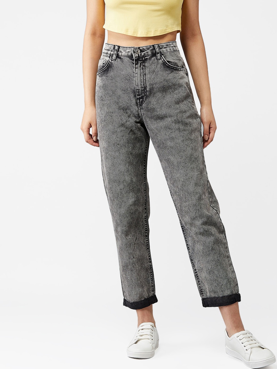 

Kotty Women Grey Boyfriend Fit High-Rise Clean Look Jeans