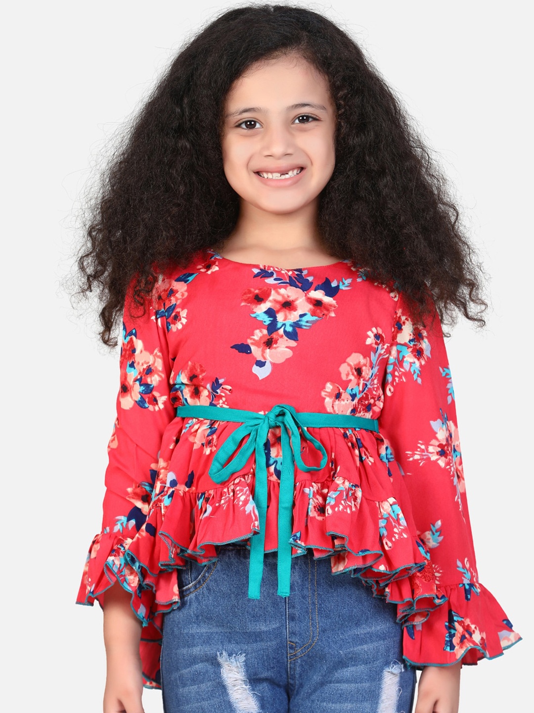 

Cutiekins Girls Red Printed Peplum Top