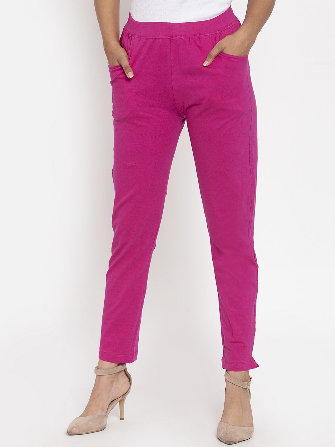 

TAG 7 Women Magenta Solid Ankle-Length Leggings